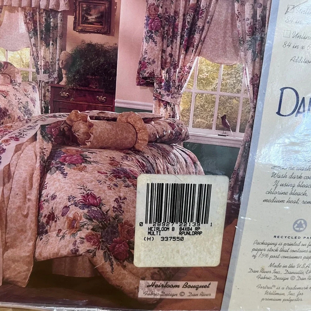 Vtg Dan River Heirloom Bouquet Floral Drapes 84x84 Cottagecore Window Set NEW‎